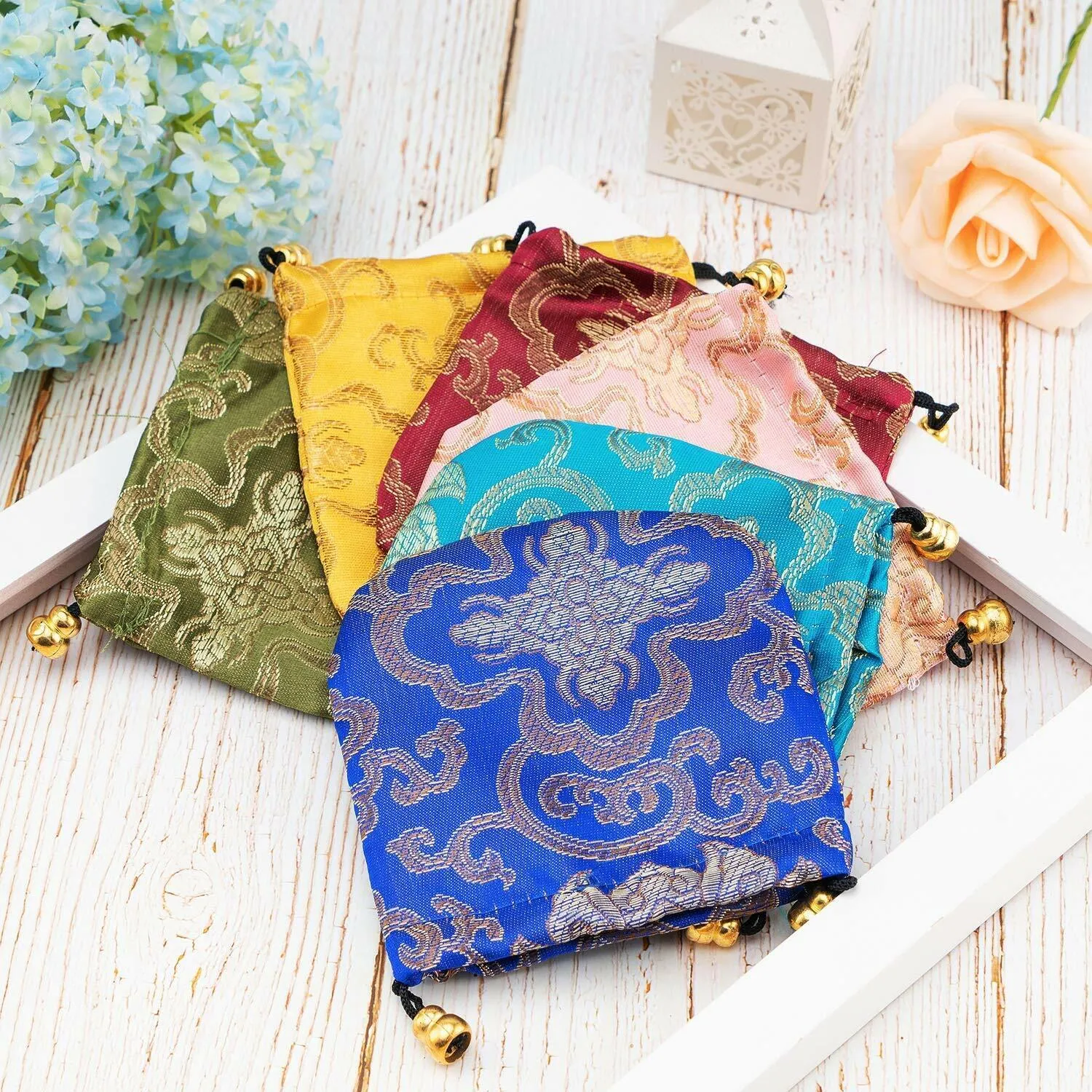 US 16~32 Silk Brocade Jewelry Pouch Bag Drawstring Coin Purse Gift Bag Value Set