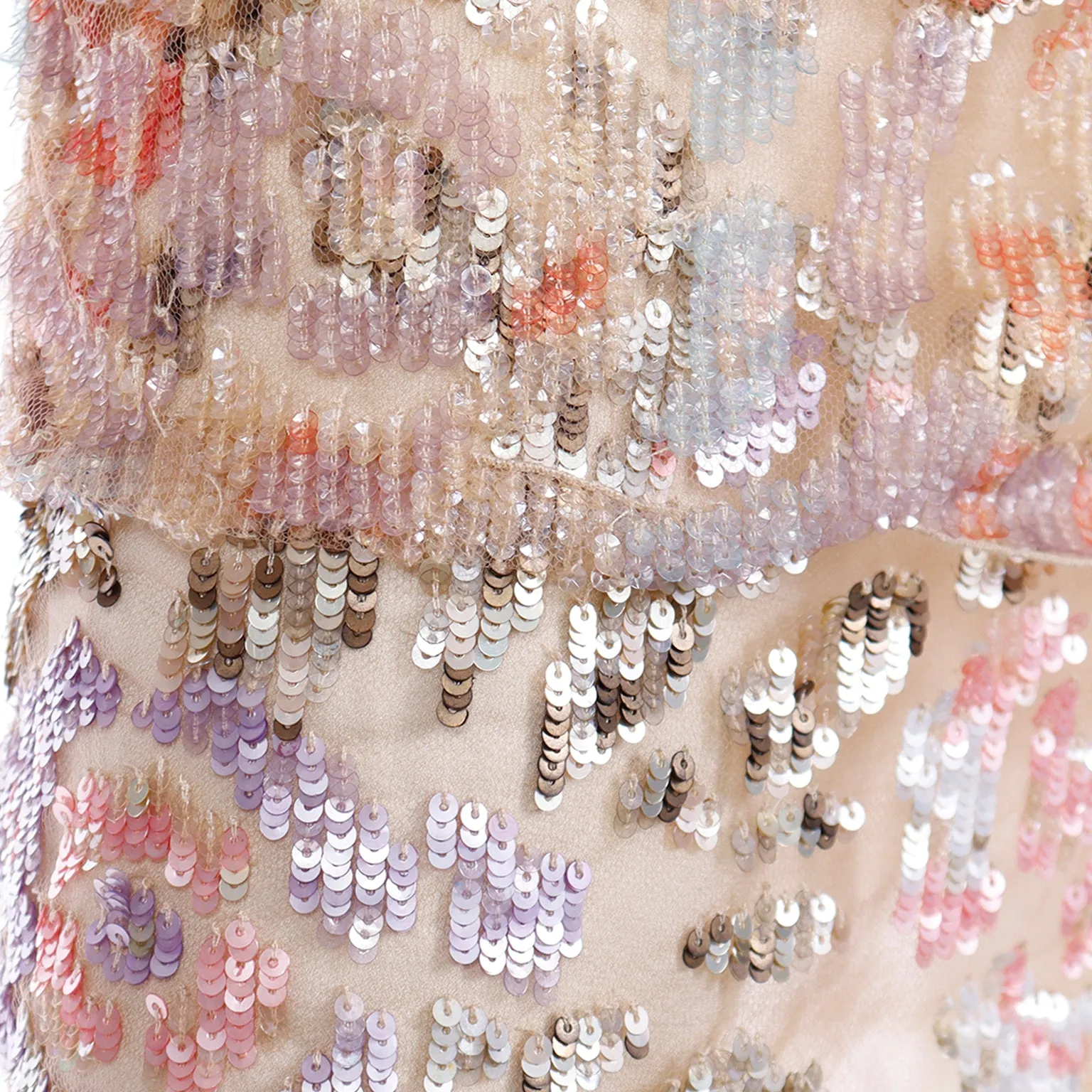 Valentino Peach Beaded Sequin Evening Dress With Beaded Silk Rope Belt