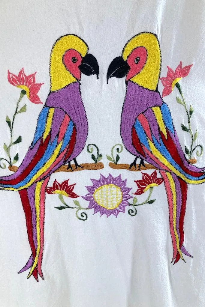 Vintage Embroidered Parrots Caftan Dress