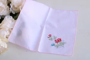 Vintage Handkerchief in Lavender Cotton With Floral Embroidery