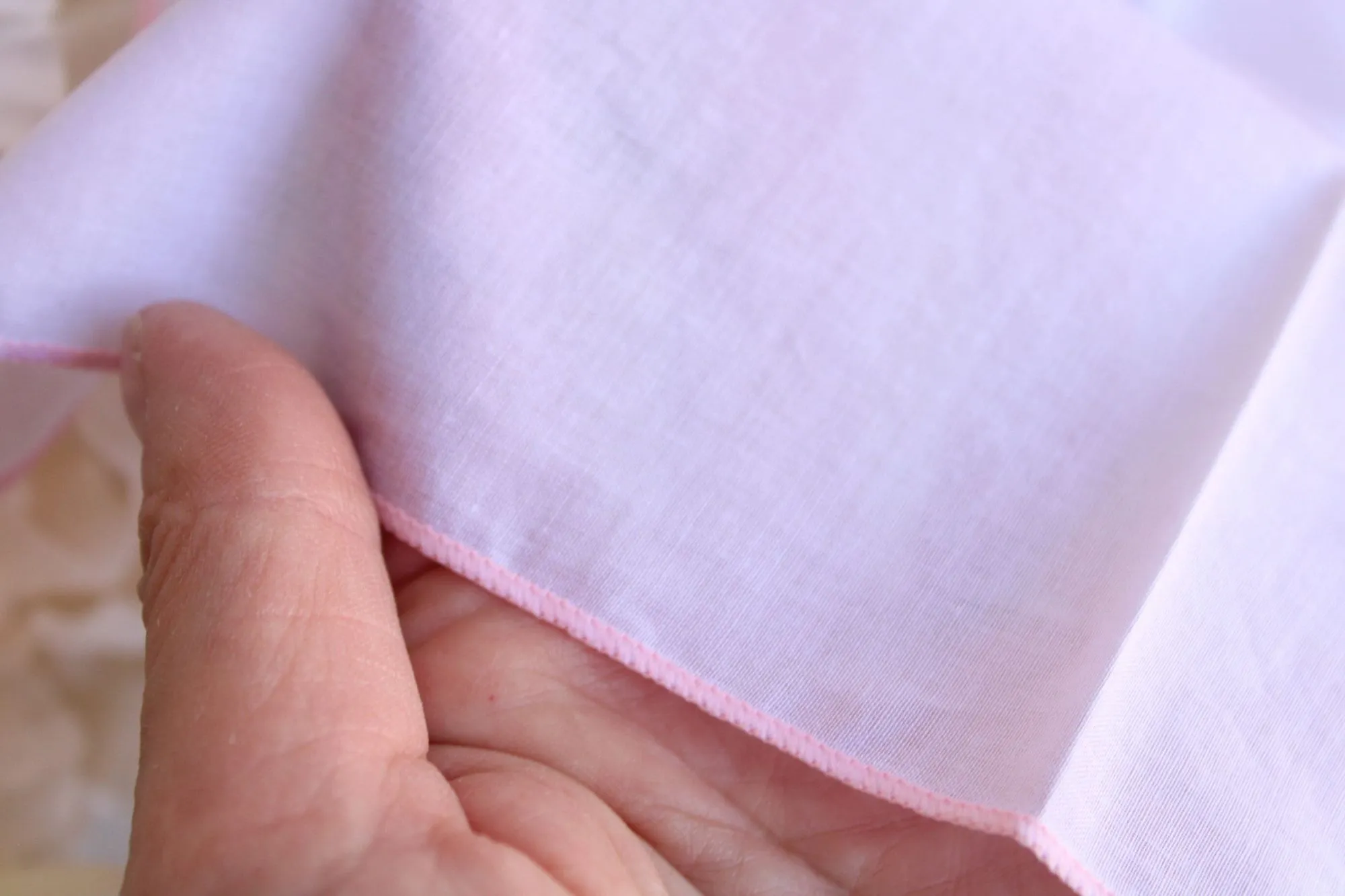 Vintage Handkerchief in Lavender Cotton With Floral Embroidery