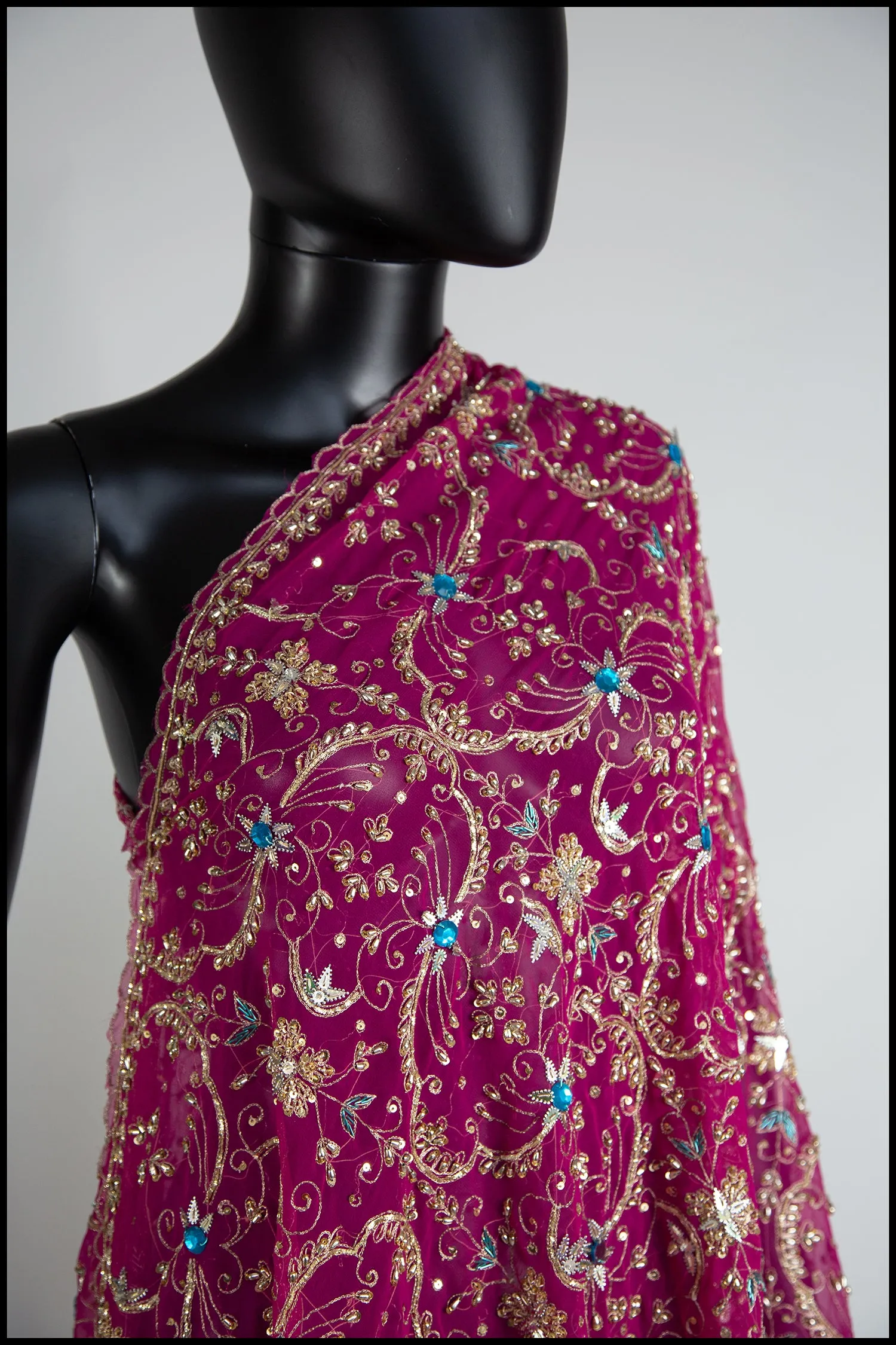 Vintage Pink Gold Silk Embroidered Long Wrap