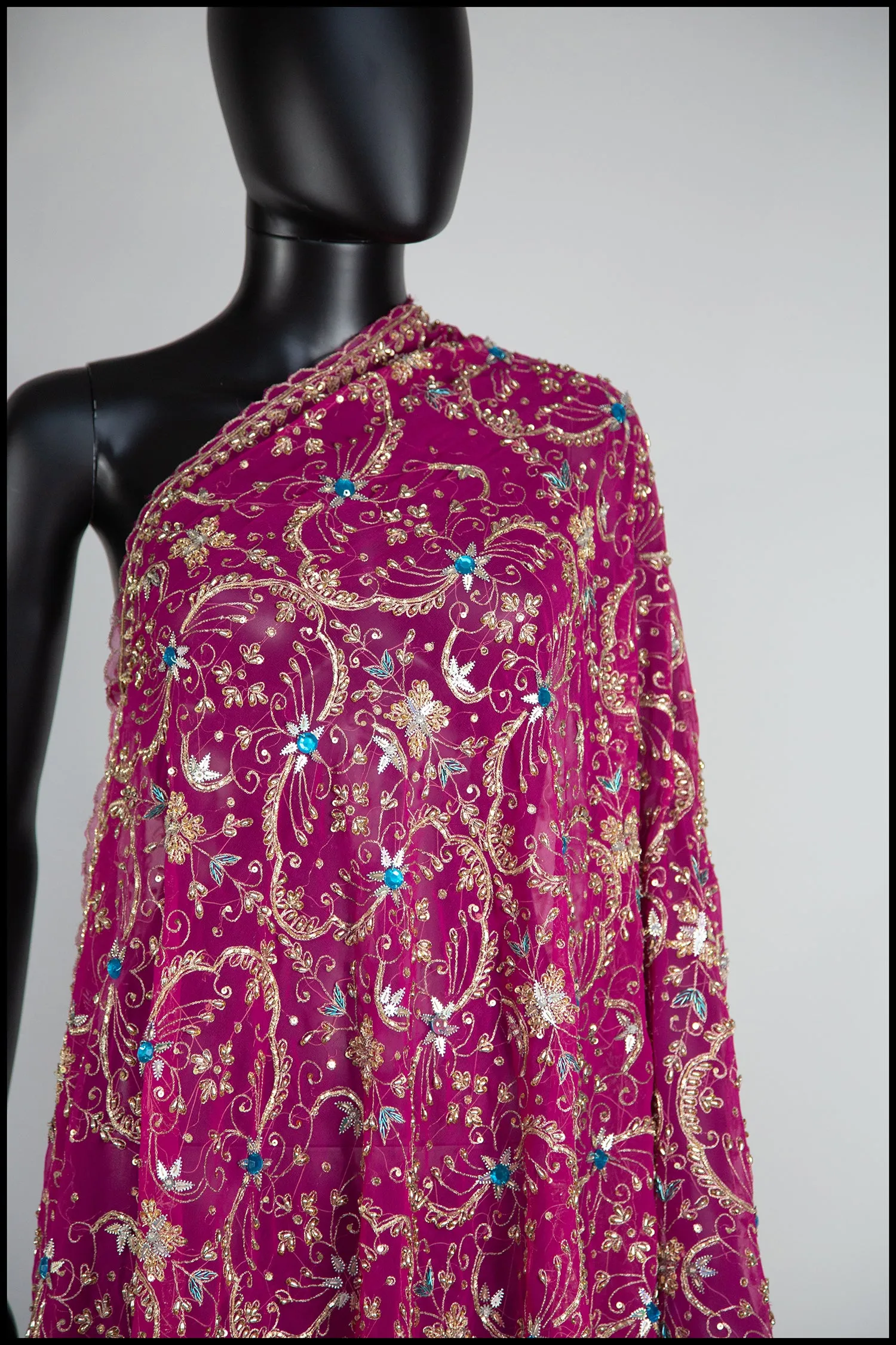 Vintage Pink Gold Silk Embroidered Long Wrap