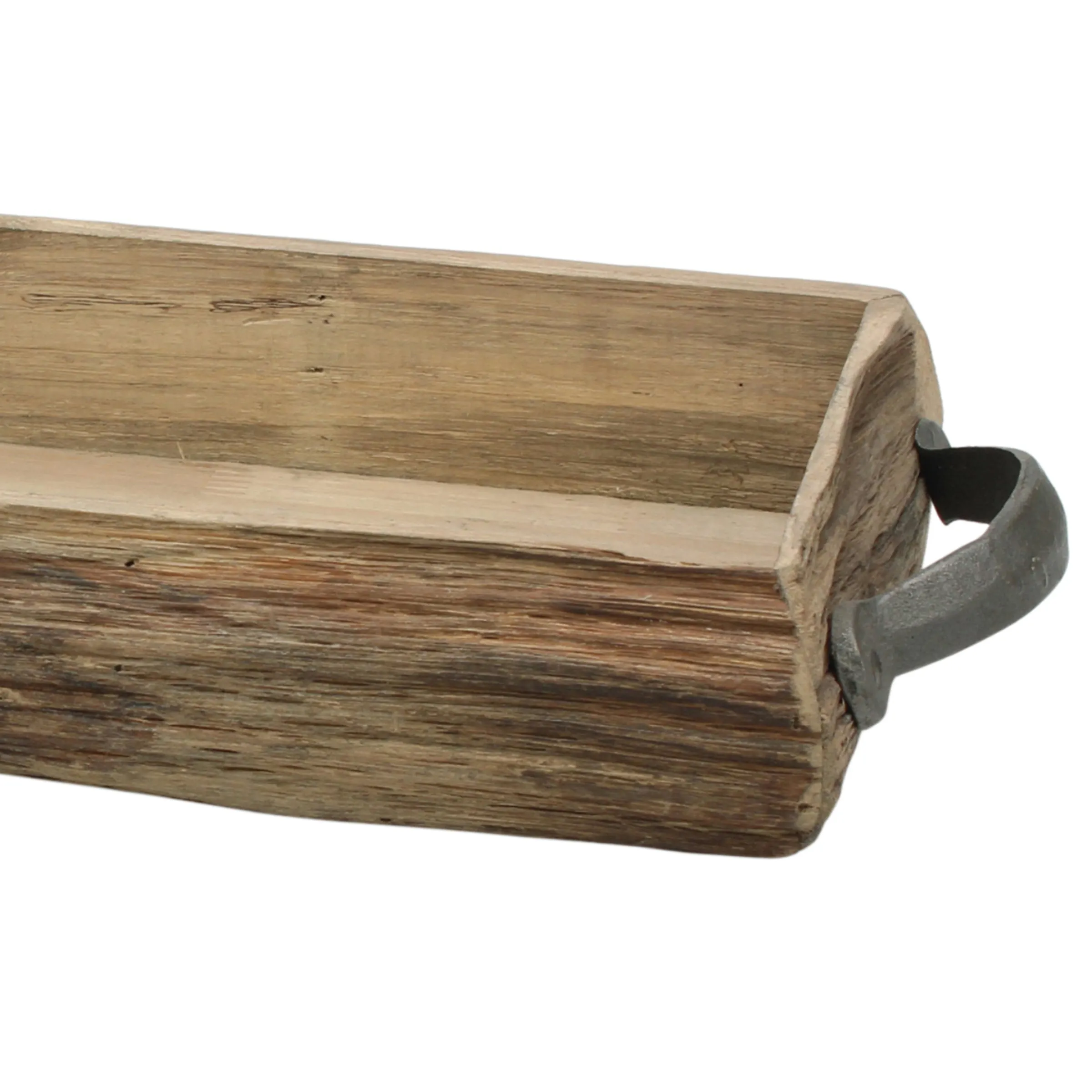 Wooden Bark Tray with Metal Handles