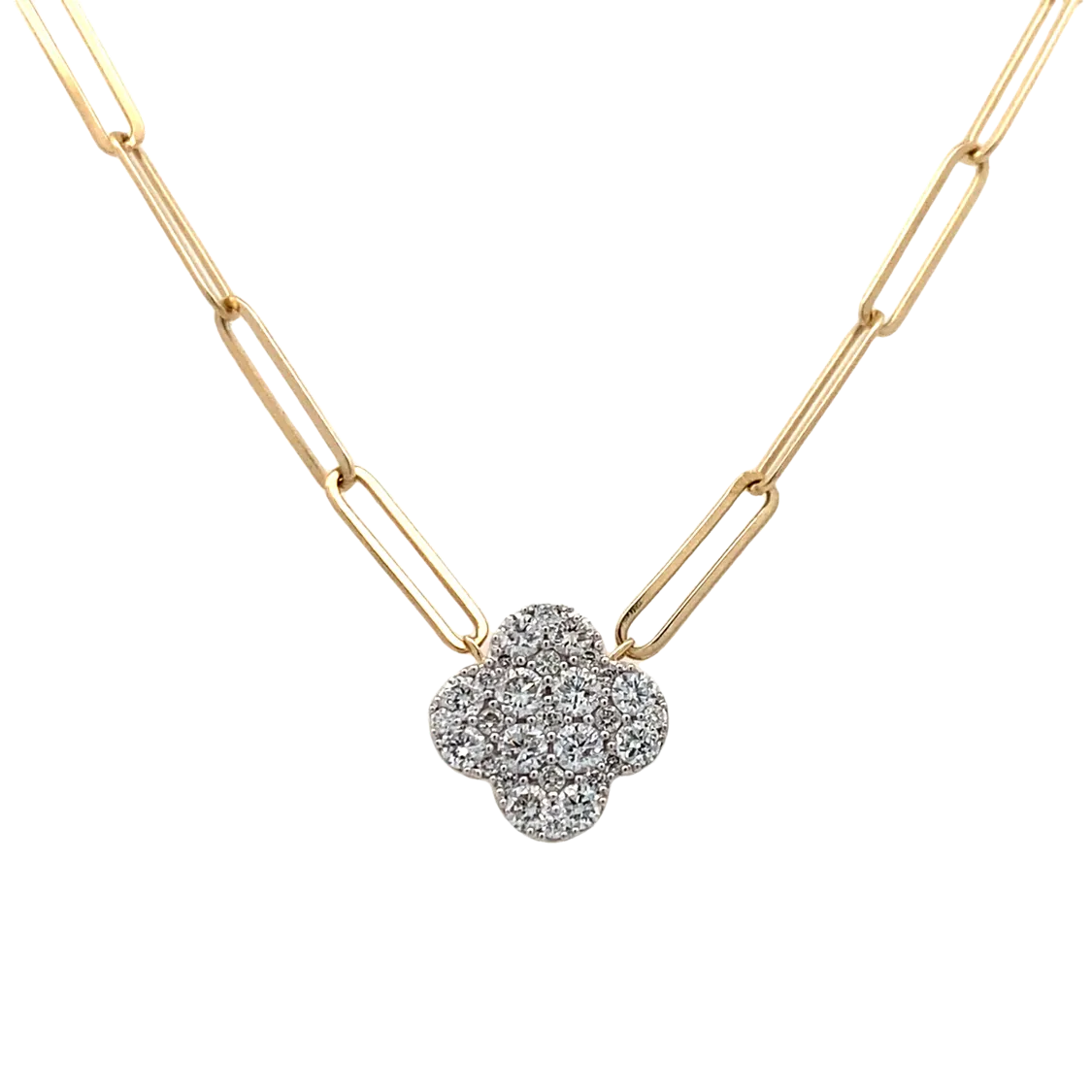 Yellow Gold Diamond Clover Shape Necklace