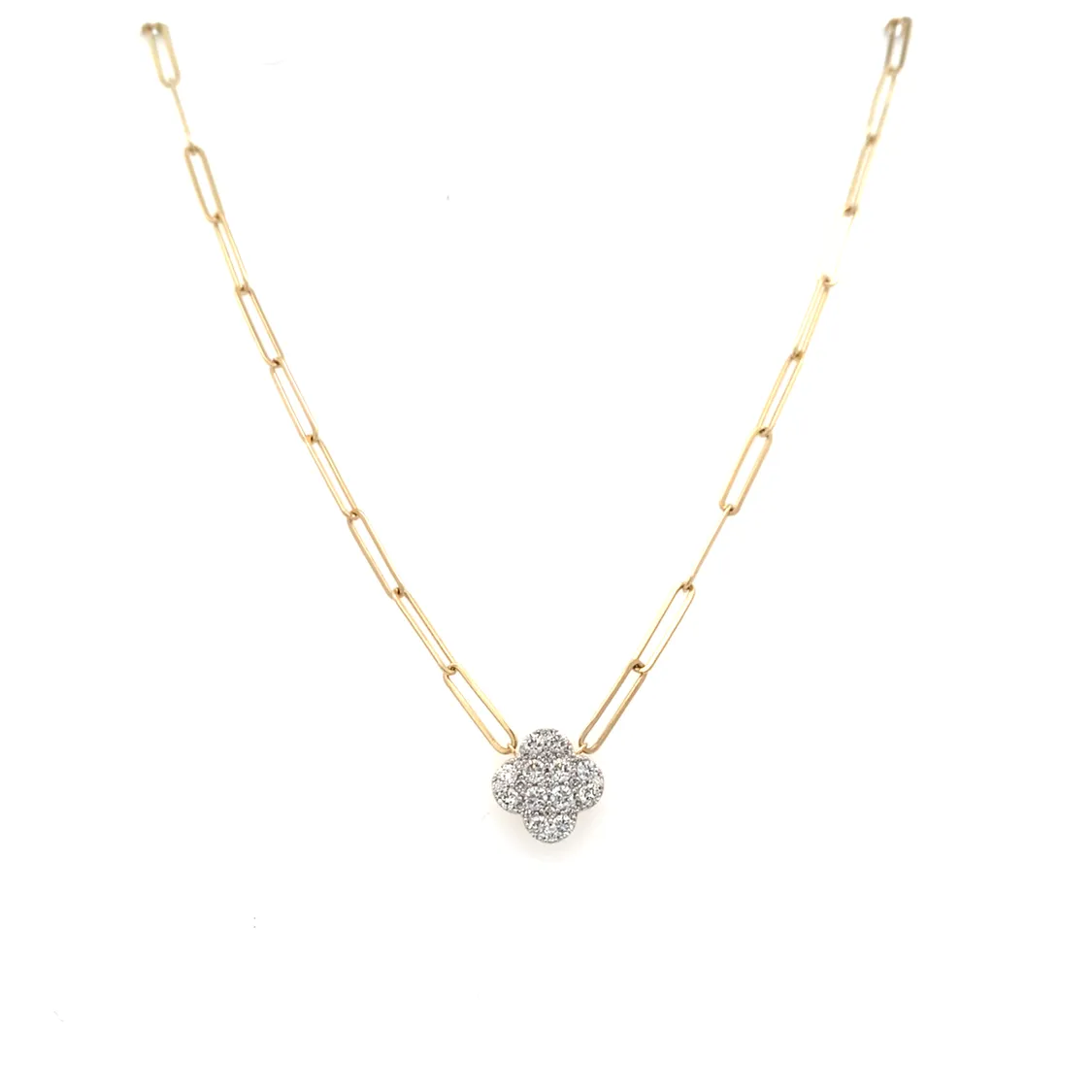 Yellow Gold Diamond Clover Shape Necklace