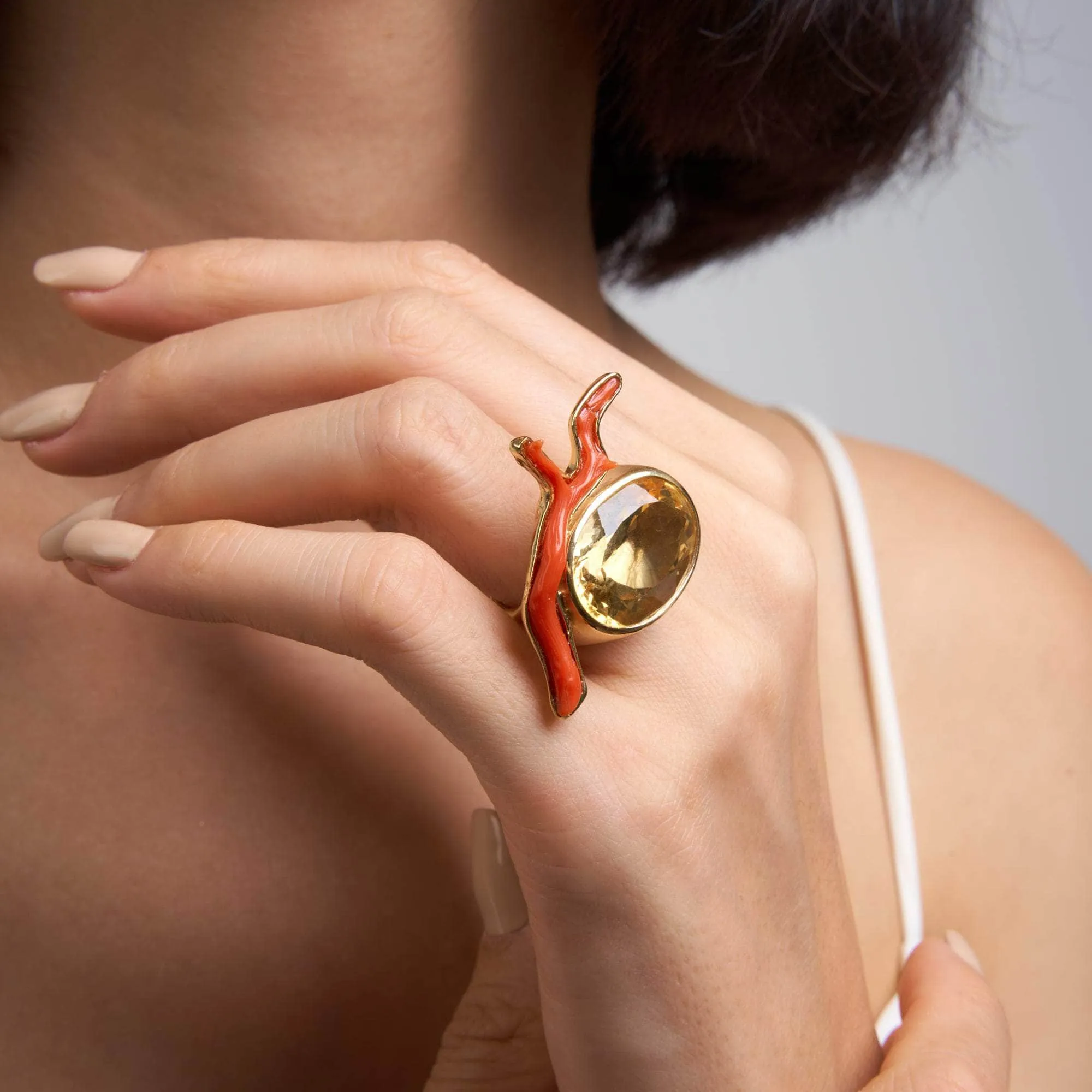 Zoa Citrine and Red Coral Ring